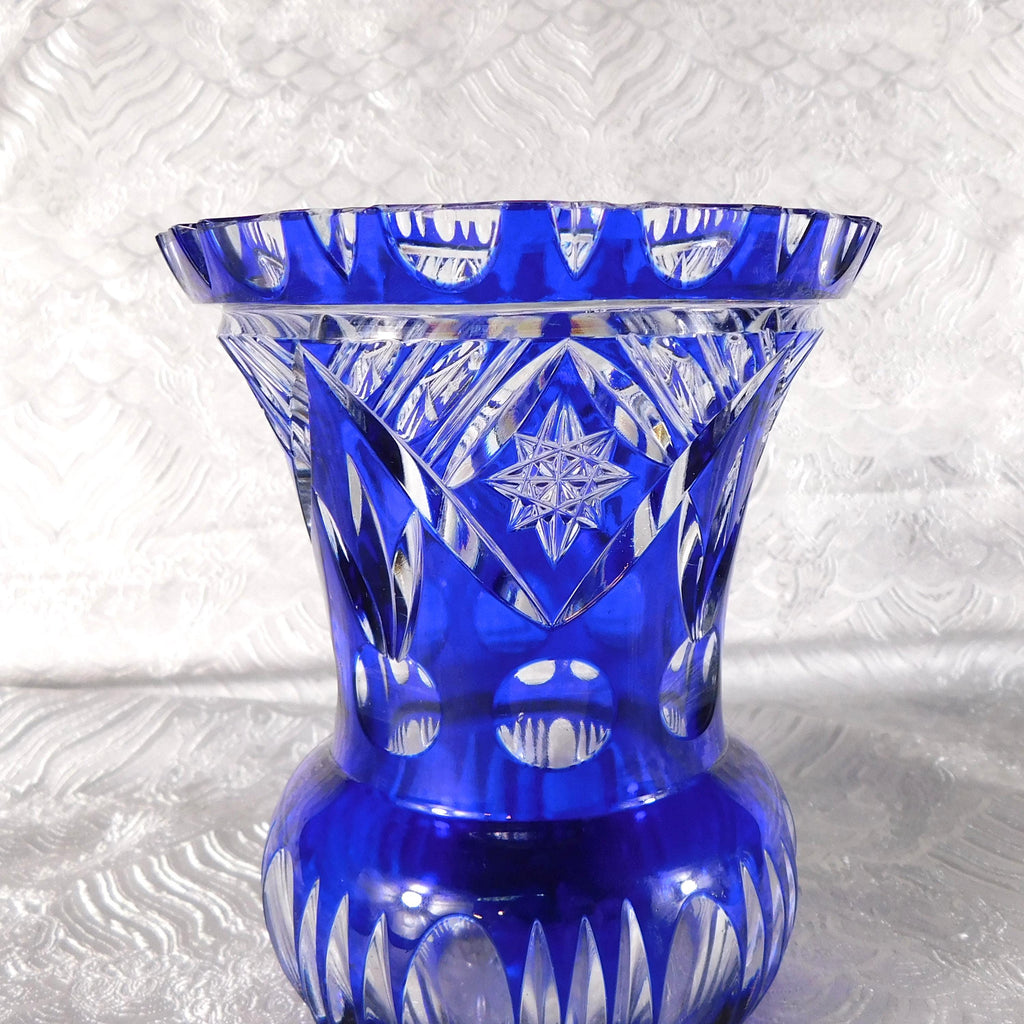 Short Blue Cut to Clear Vase # 27712