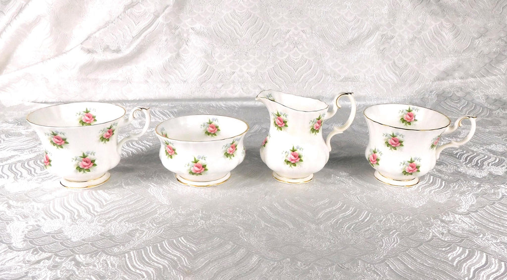 Royal Albert Sugar Bowl and Creamer with Two Teacups in Forget Me Not Rose