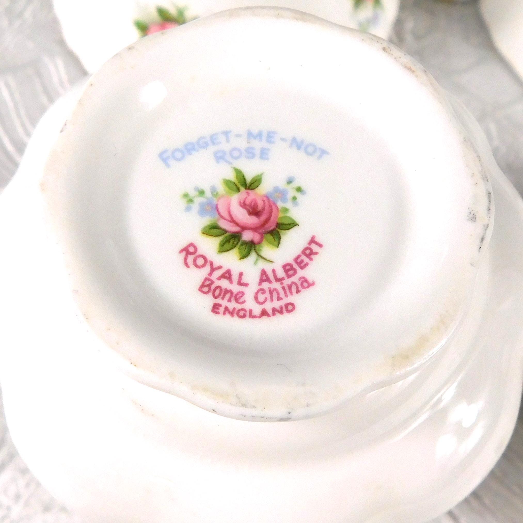 Royal Albert Sugar Bowl and Creamer with Two Teacups in Forget Me Not Rose