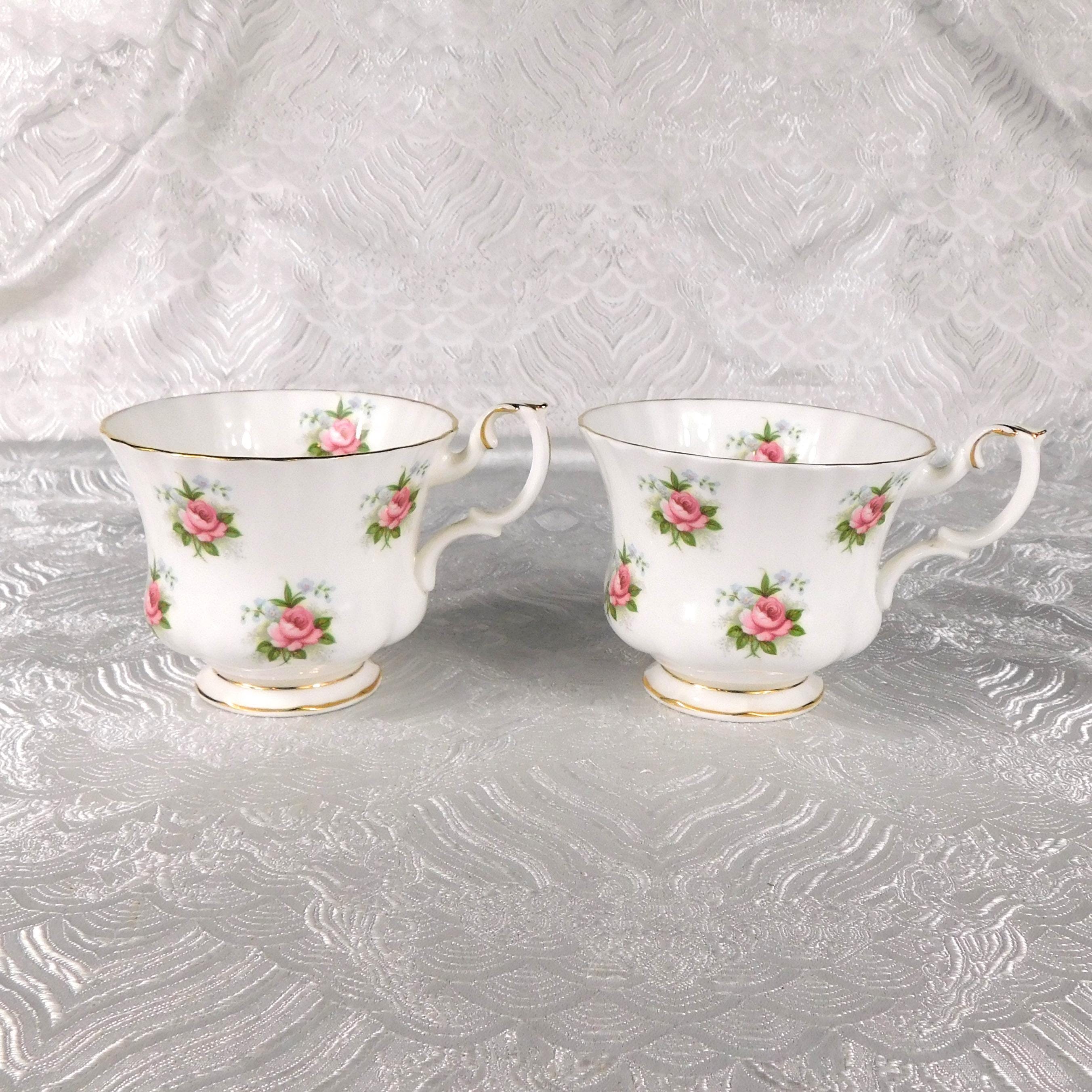 Royal Albert Sugar Bowl and Creamer with Two Teacups in Forget Me Not Rose