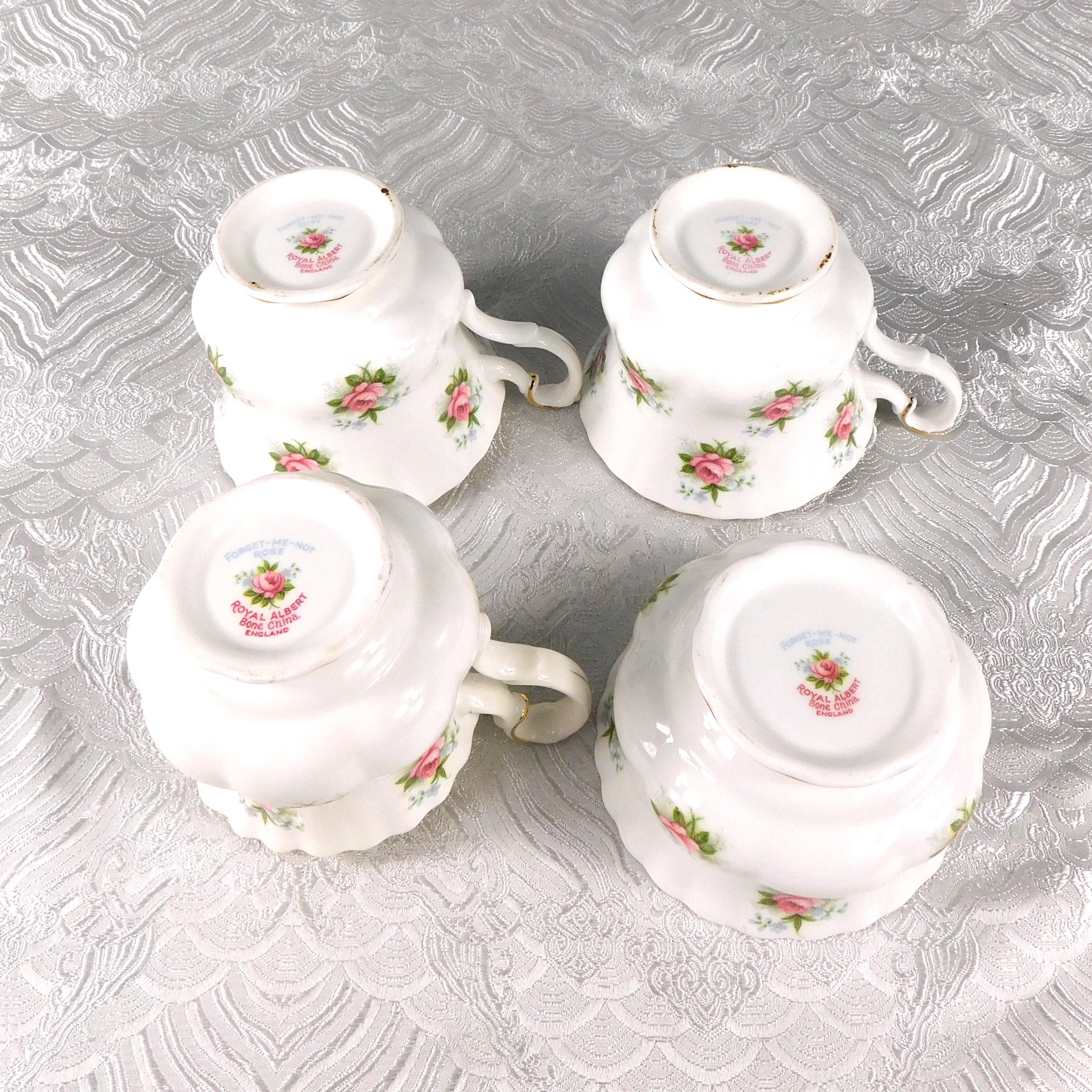 Royal Albert Sugar Bowl and Creamer with Two Teacups in Forget Me Not Rose