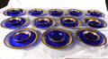 Lot of Twelve Blue Glass Shallow Cups with Plates # 27678