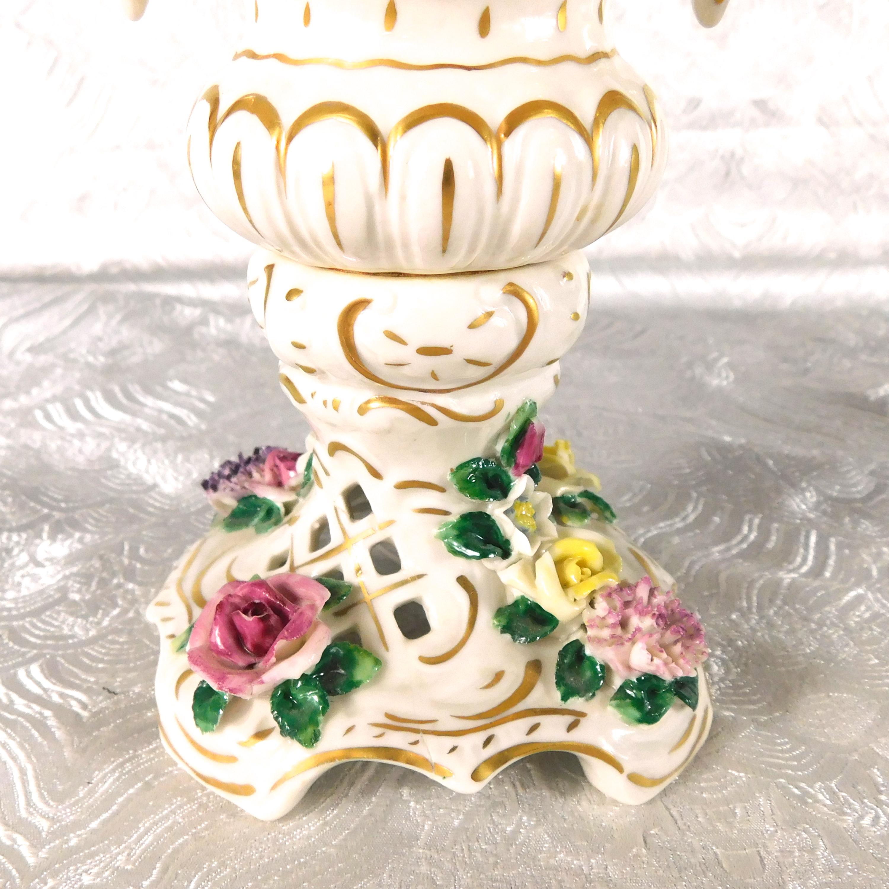 Dresden Footed Bowl with Angels and Three Dimensional Flowers # 27699