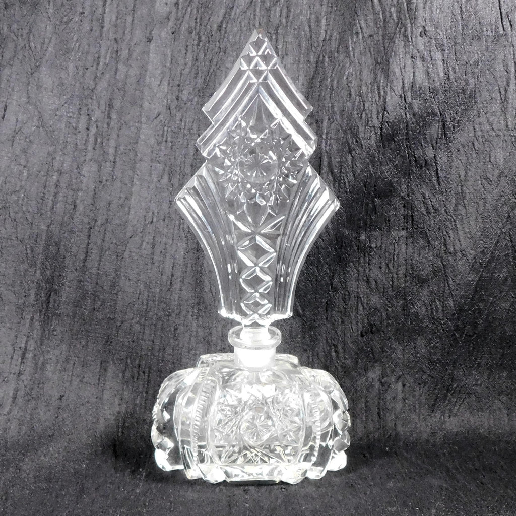 Clear Cut Glass Perfume Bottle with Tall Stopper # 26273