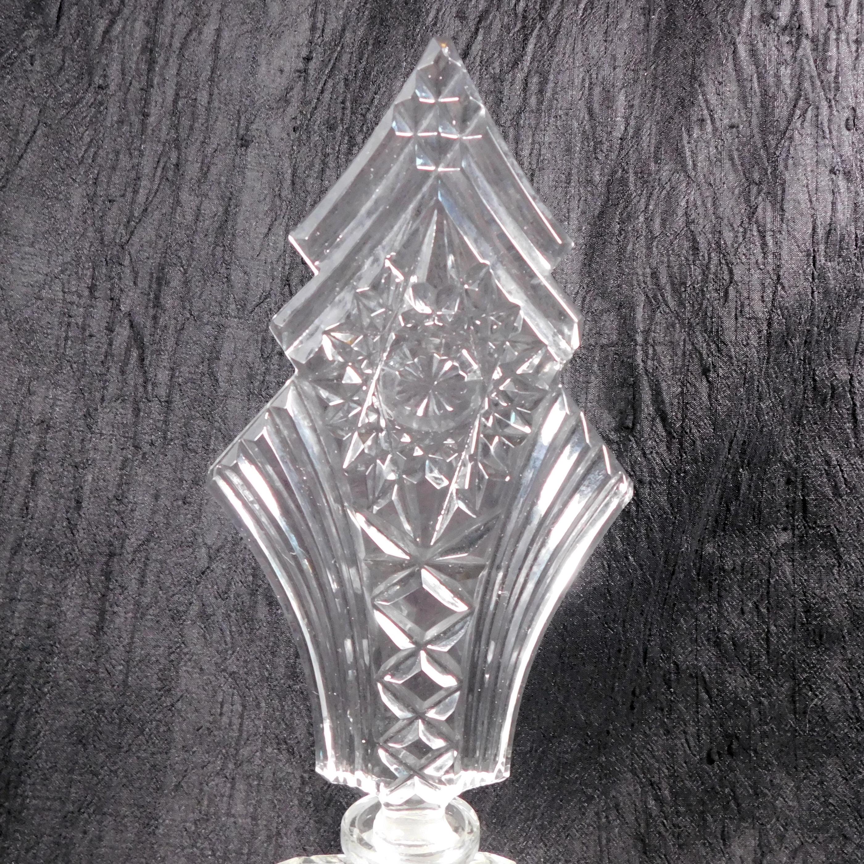 Clear Cut Glass Perfume Bottle with Tall Stopper # 26273