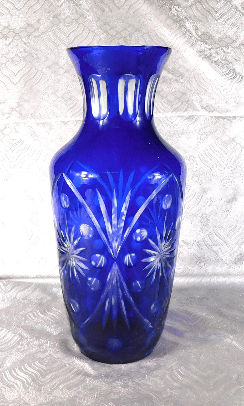 Tall Blue Cut to Clear Vase #  27743