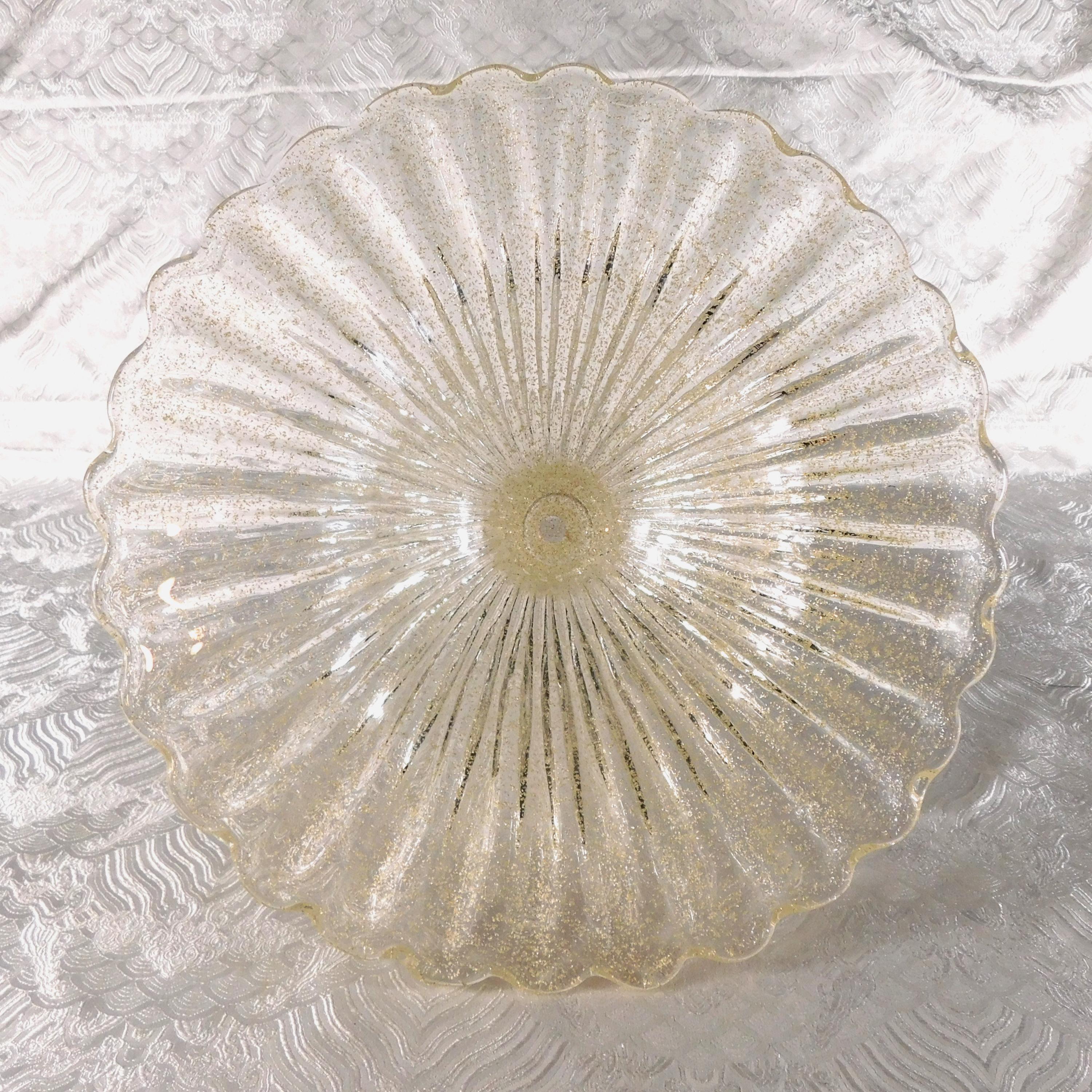 Large Footed Clear Glass Bowl with Gold Glitter # 27717