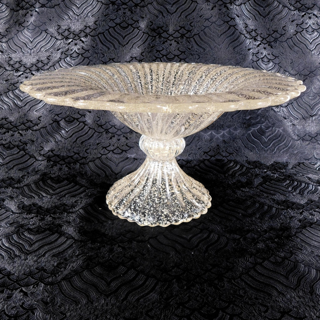 Large Footed Clear Glass Bowl with Gold Glitter # 27717