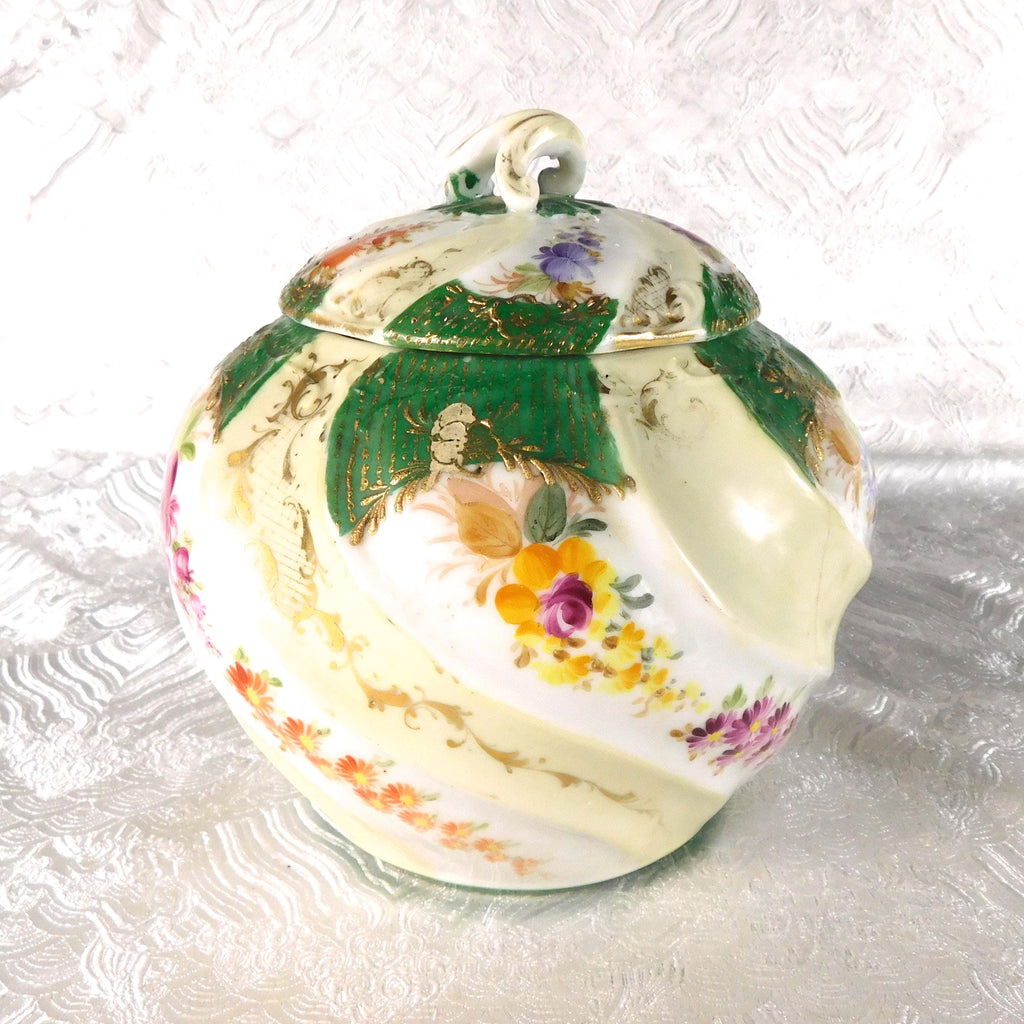 Green and White Porcelain Biscuit Jar-Cracked # 27700