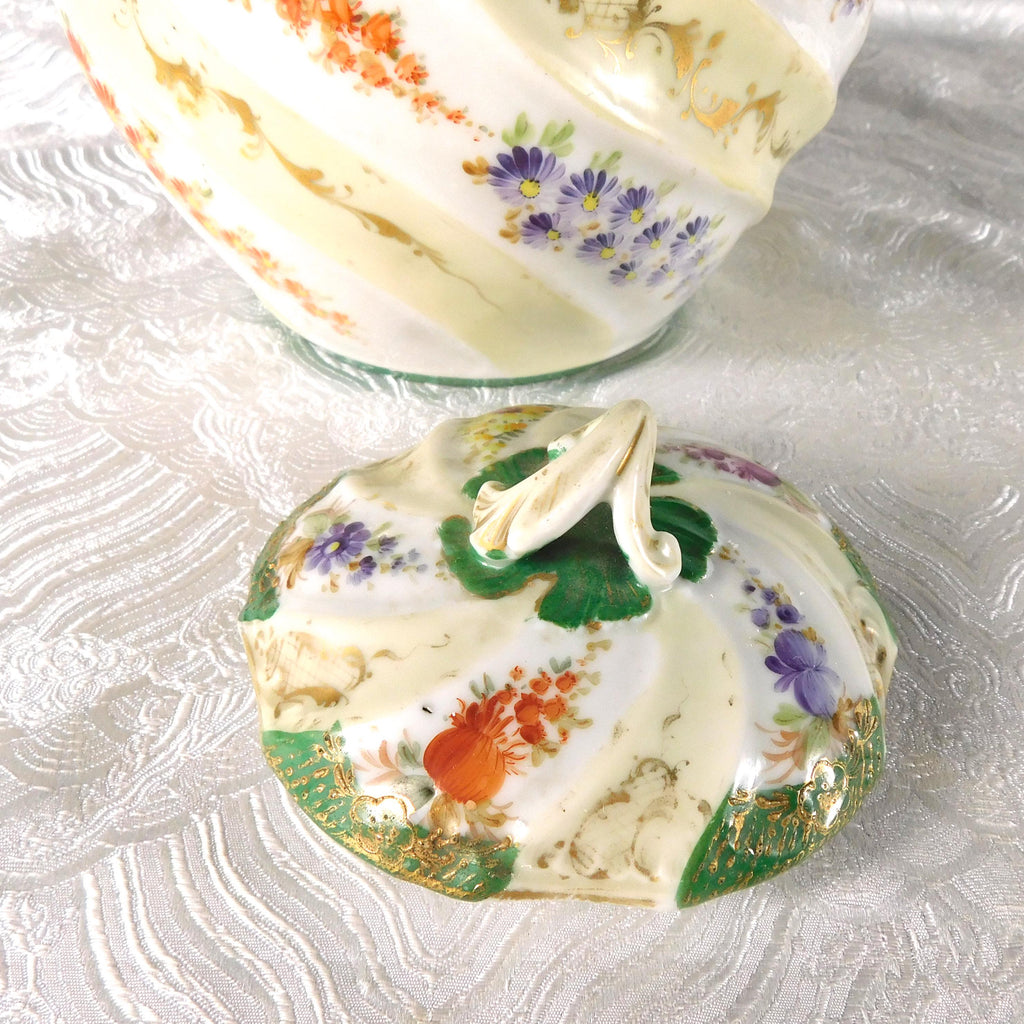Green and White Porcelain Biscuit Jar-Cracked # 27700