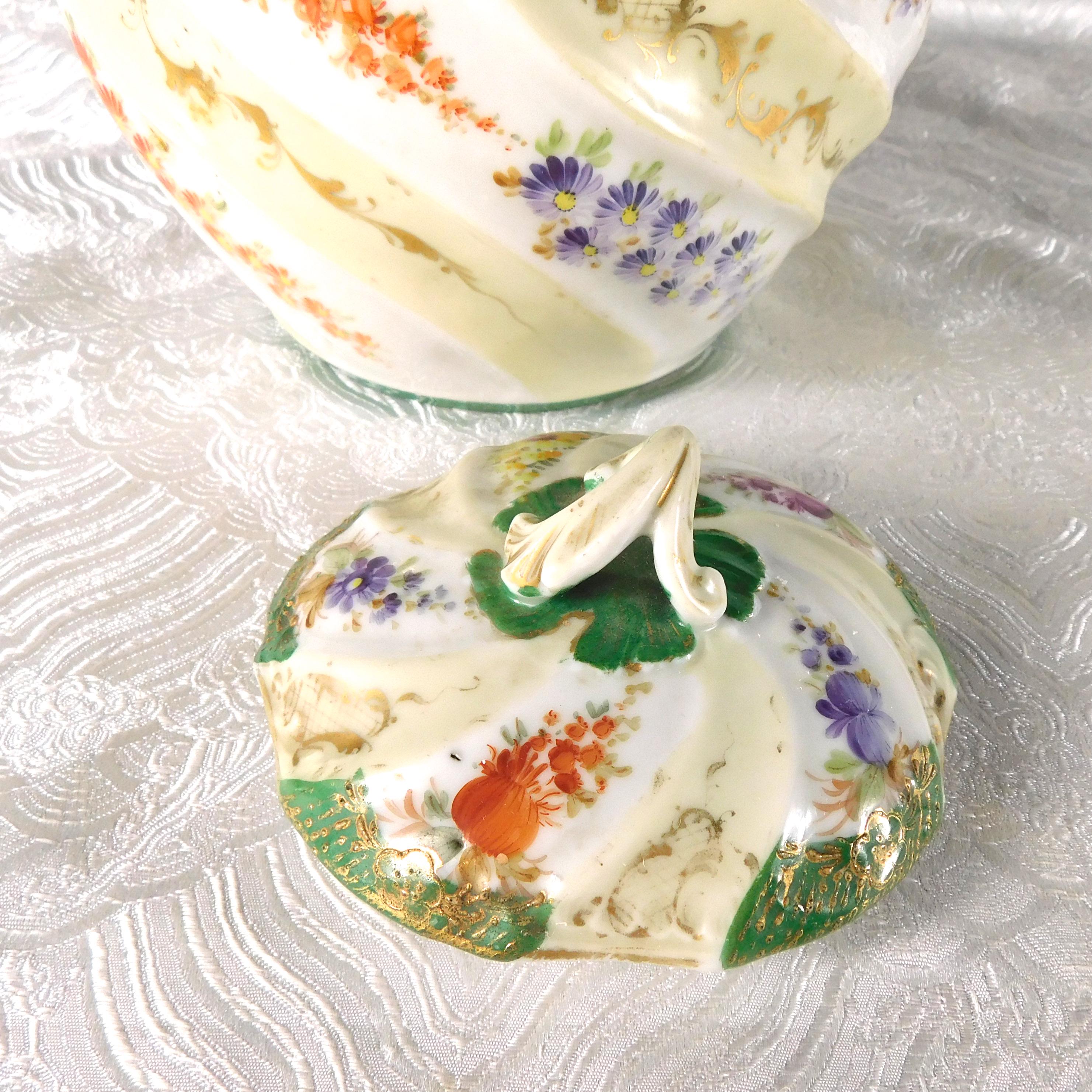 Green and White Porcelain Biscuit Jar-Cracked # 27700