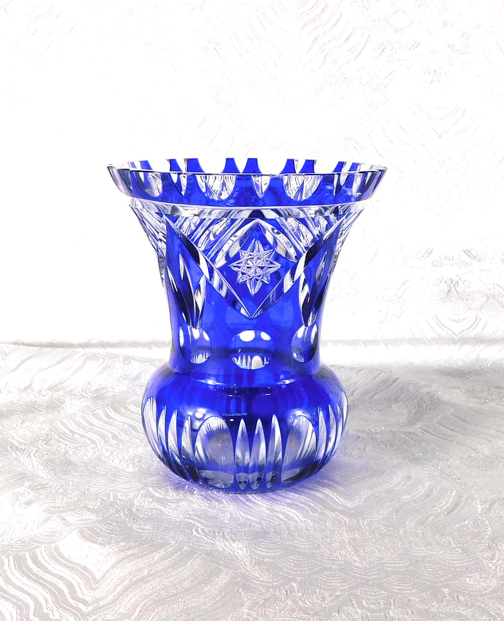 Short Blue Cut to Clear Vase # 27712