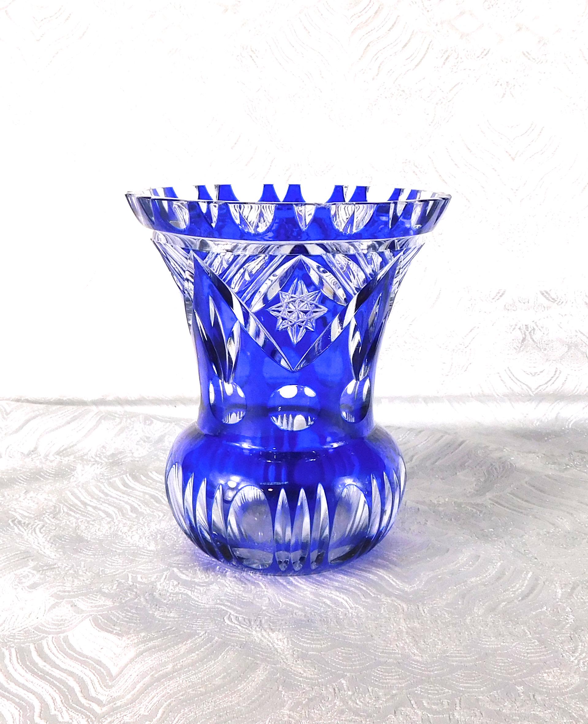Short Blue Cut to Clear Vase # 27712