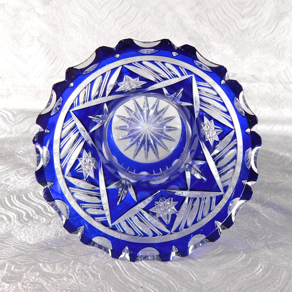 Short Blue Cut to Clear Vase # 27712