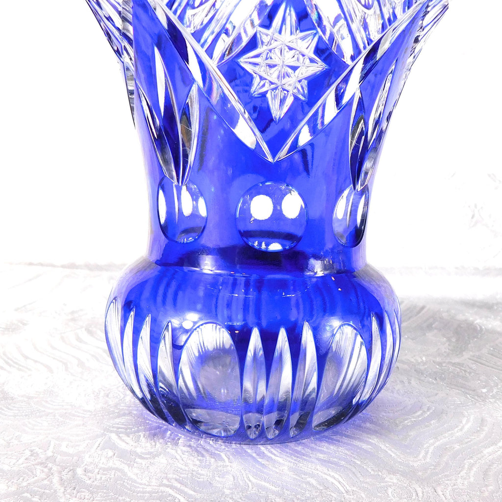 Short Blue Cut to Clear Vase # 27712