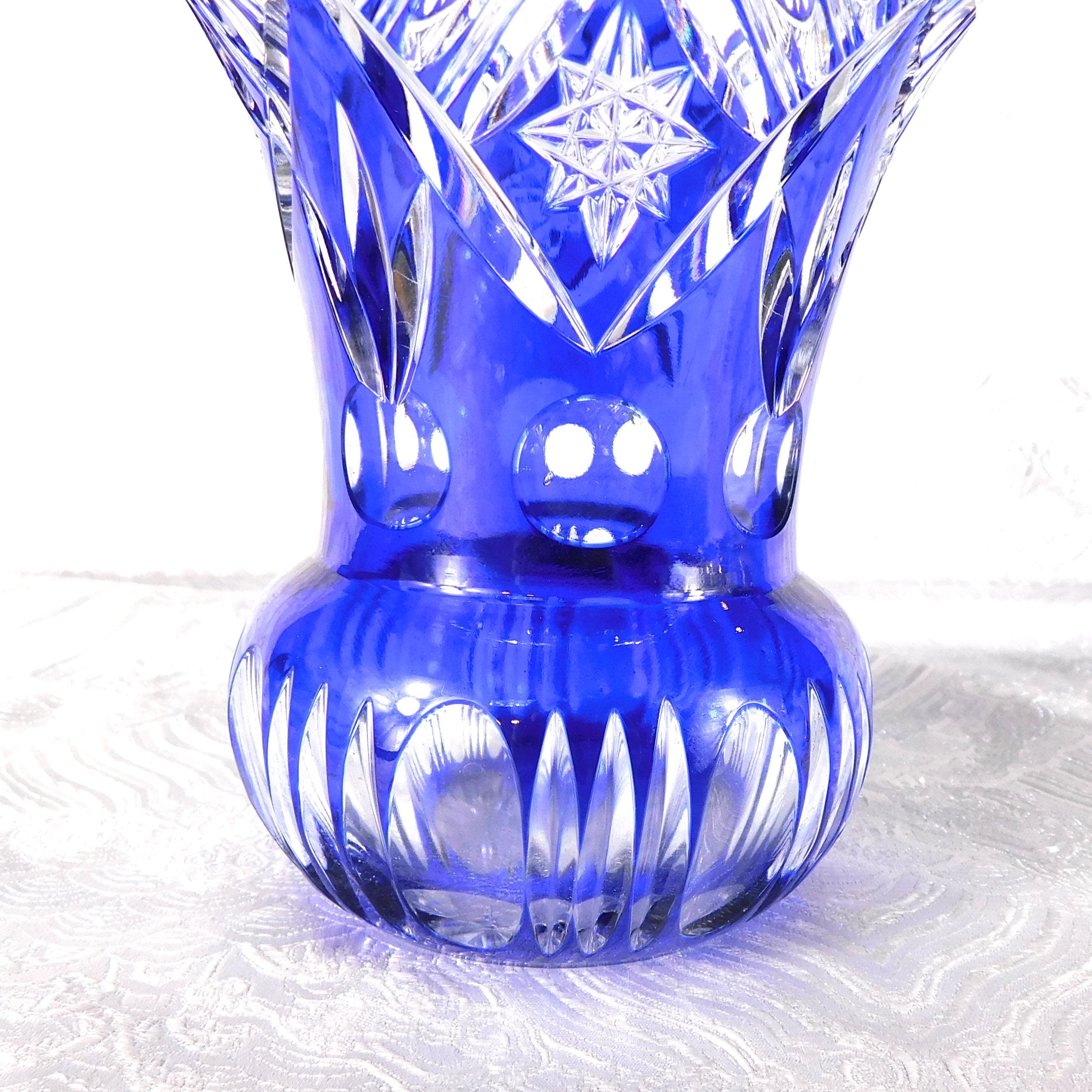 Short Blue Cut to Clear Vase # 27712