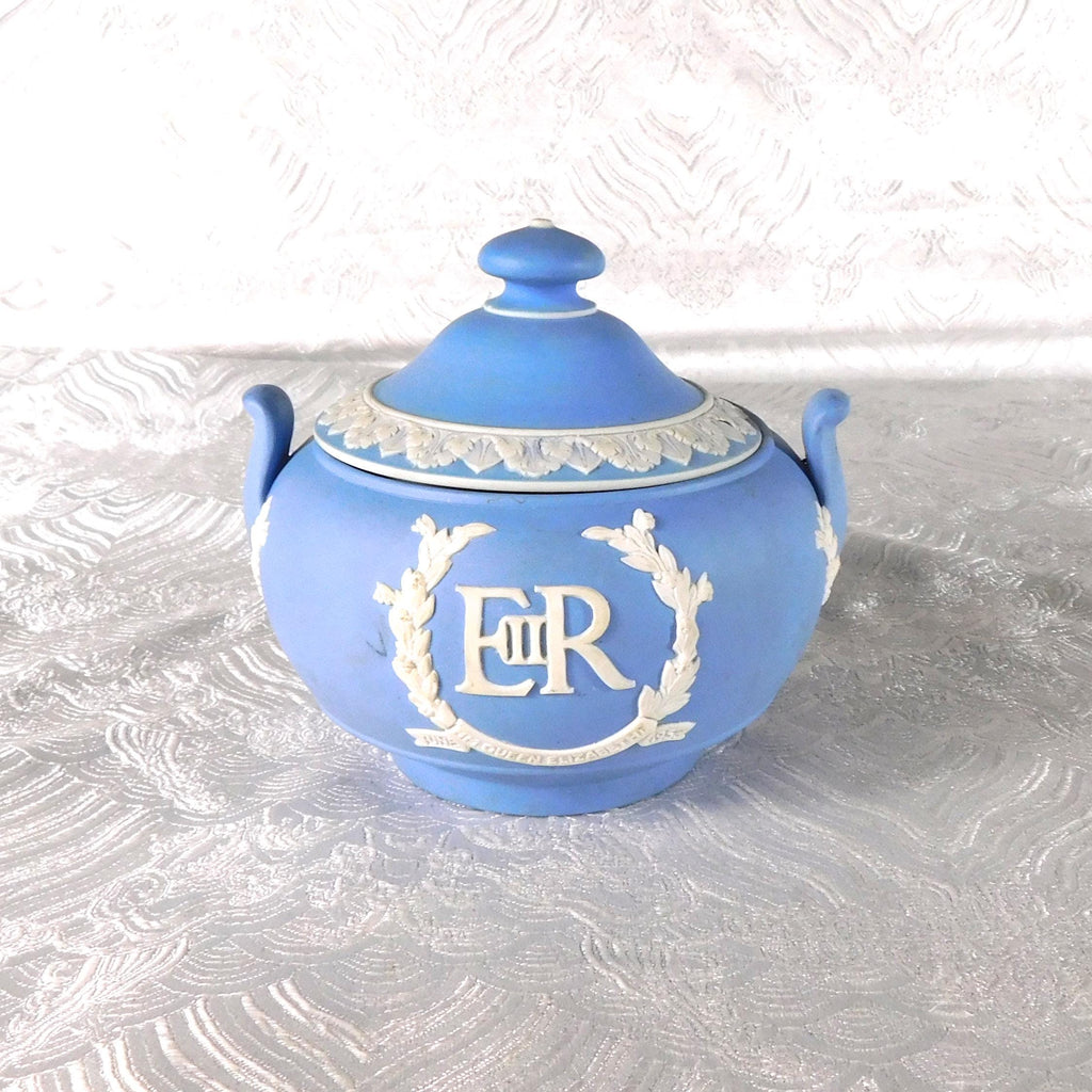 Wedgwood Light Blue Jasperware Sugar Bowl with Lion and Unicorn Crest # 27735