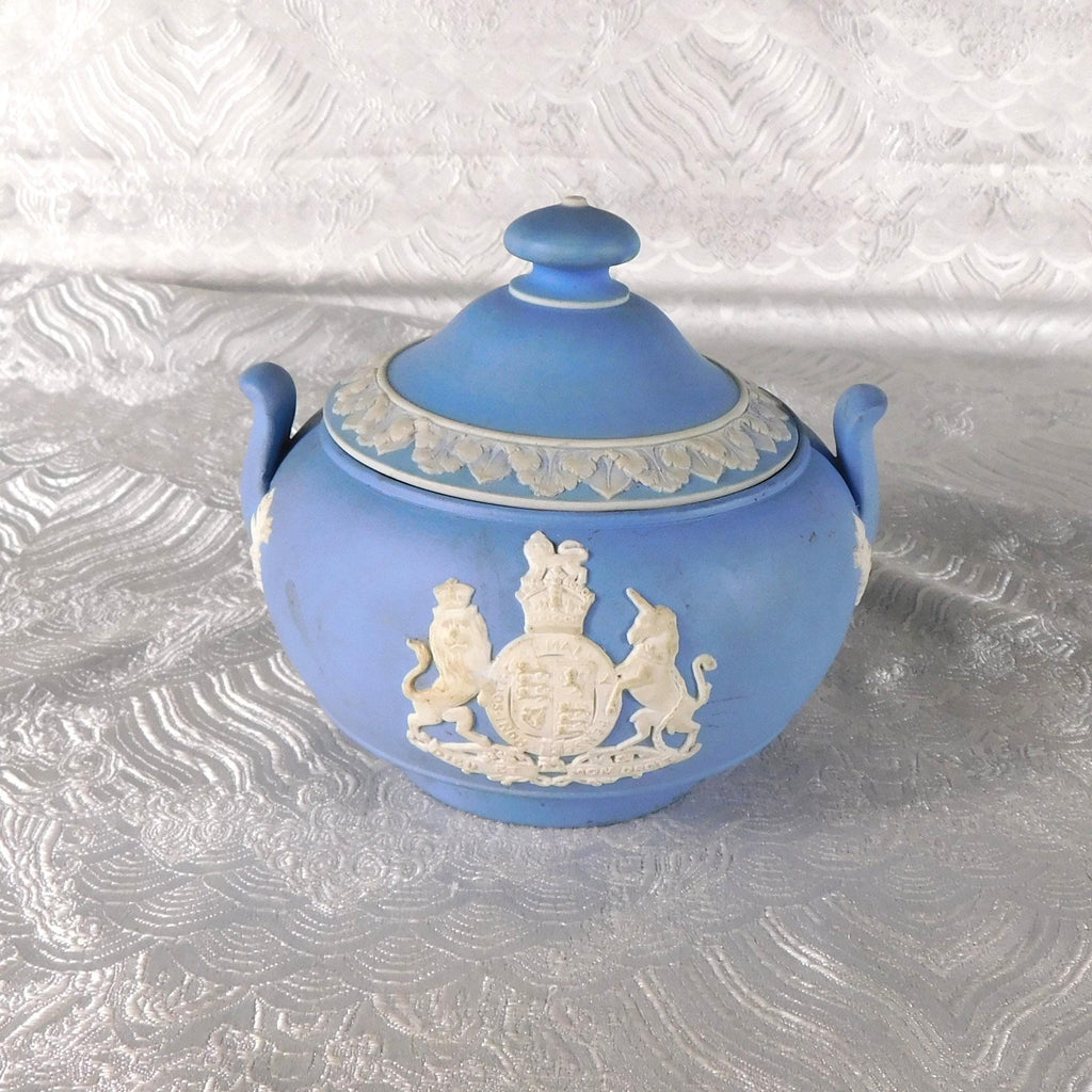 Wedgwood Light Blue Jasperware Sugar Bowl with Lion and Unicorn Crest # 27735
