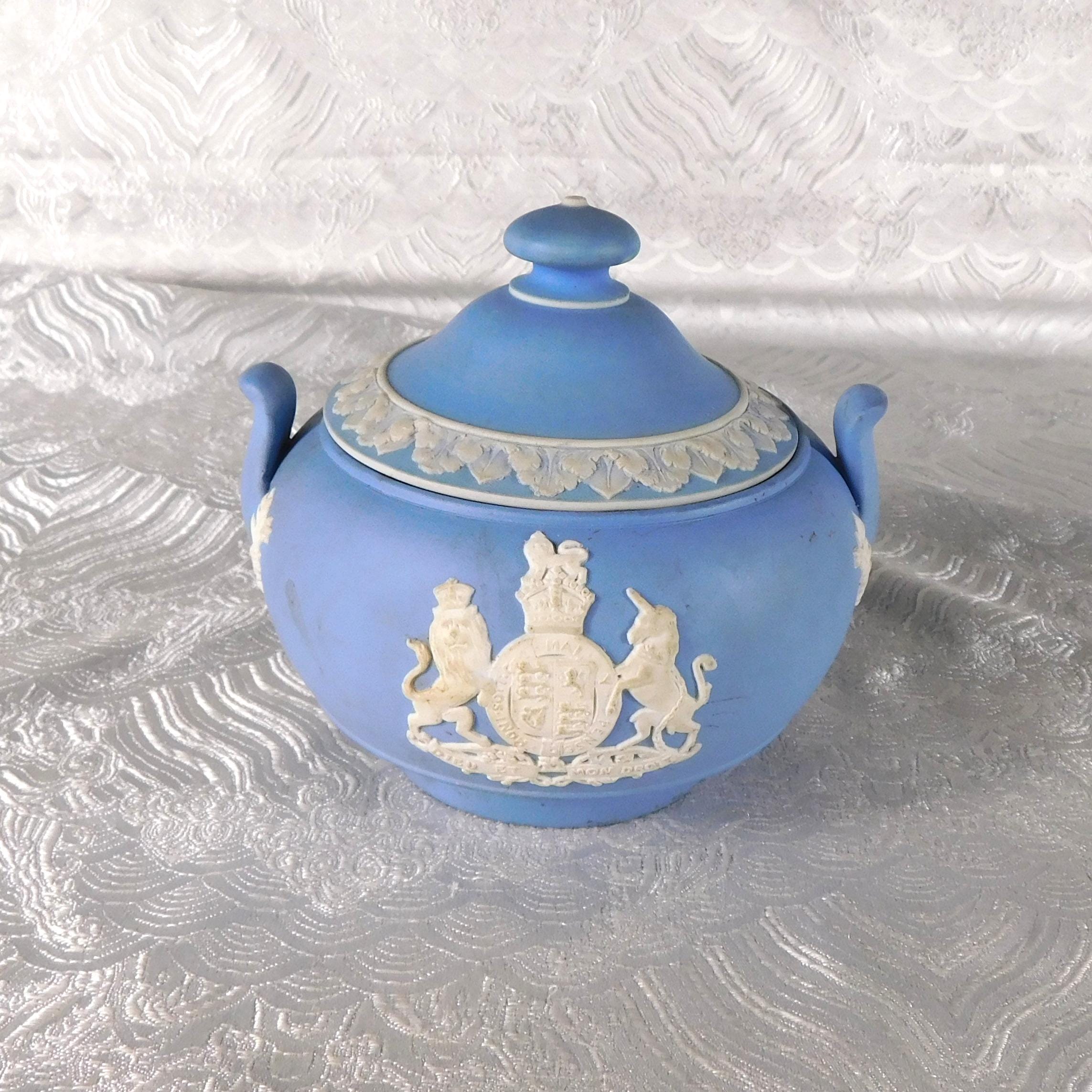 Wedgwood Light Blue Jasperware Sugar Bowl with Lion and Unicorn Crest # 27735